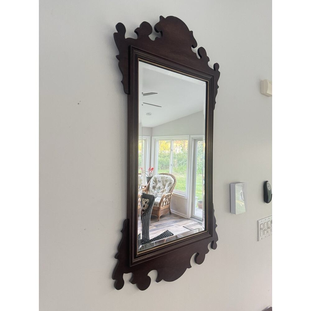 Ethan Allen Vintage Chippendale Wall Mirror Mahogany Beveled Glass 39x20.5”
